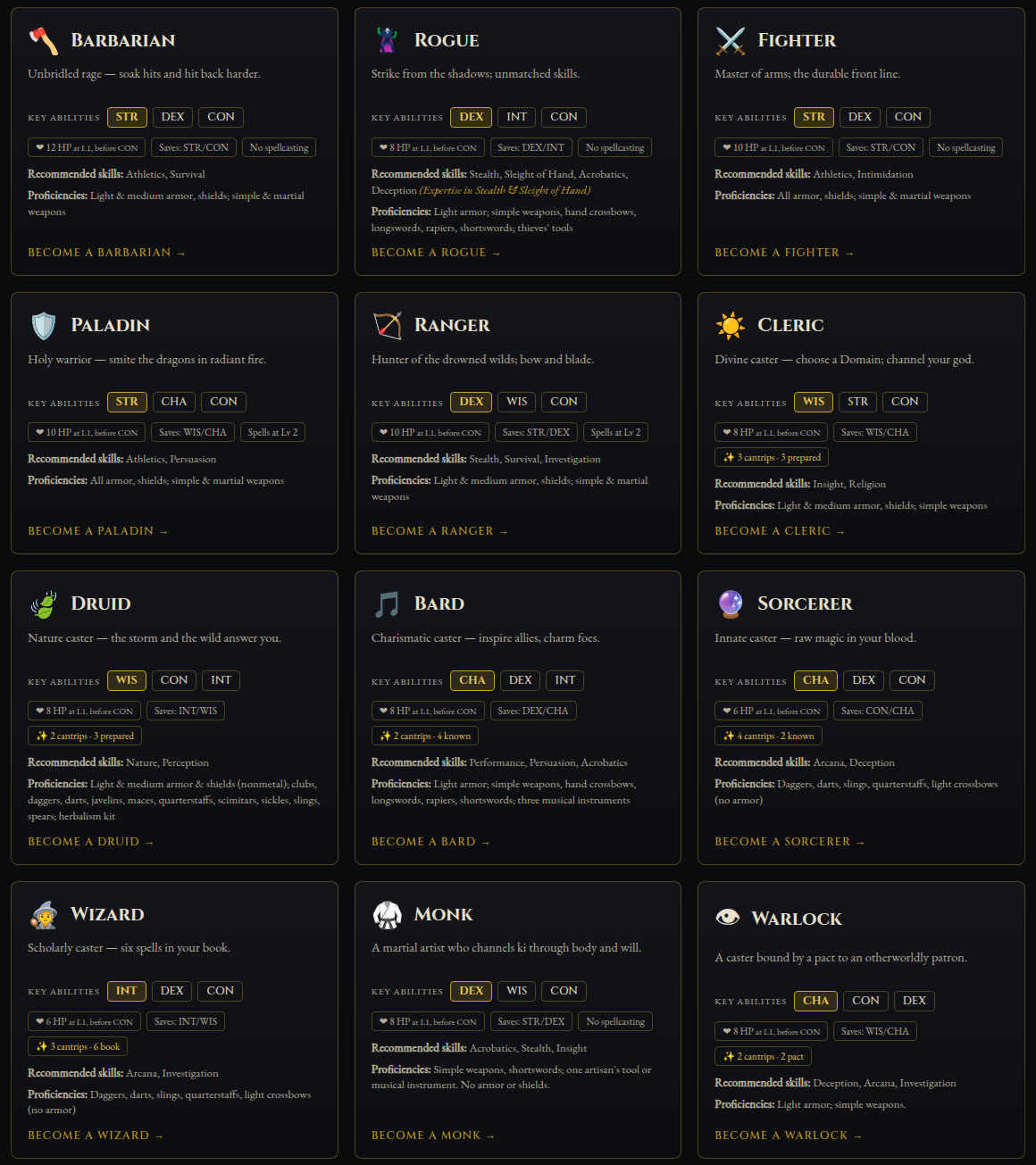 The 5isekai character builder — choose your class
